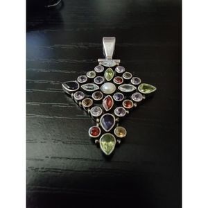 Multi Gemstone and Pearl Sterling Silver 925 Pendant